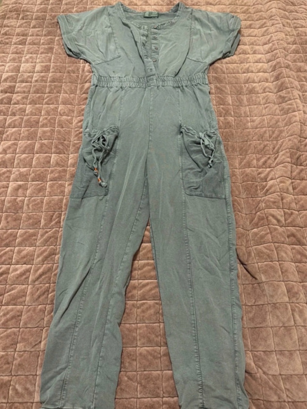 Anthropologie Sage Green Short-Sleeve Utility Jumpsuit Small